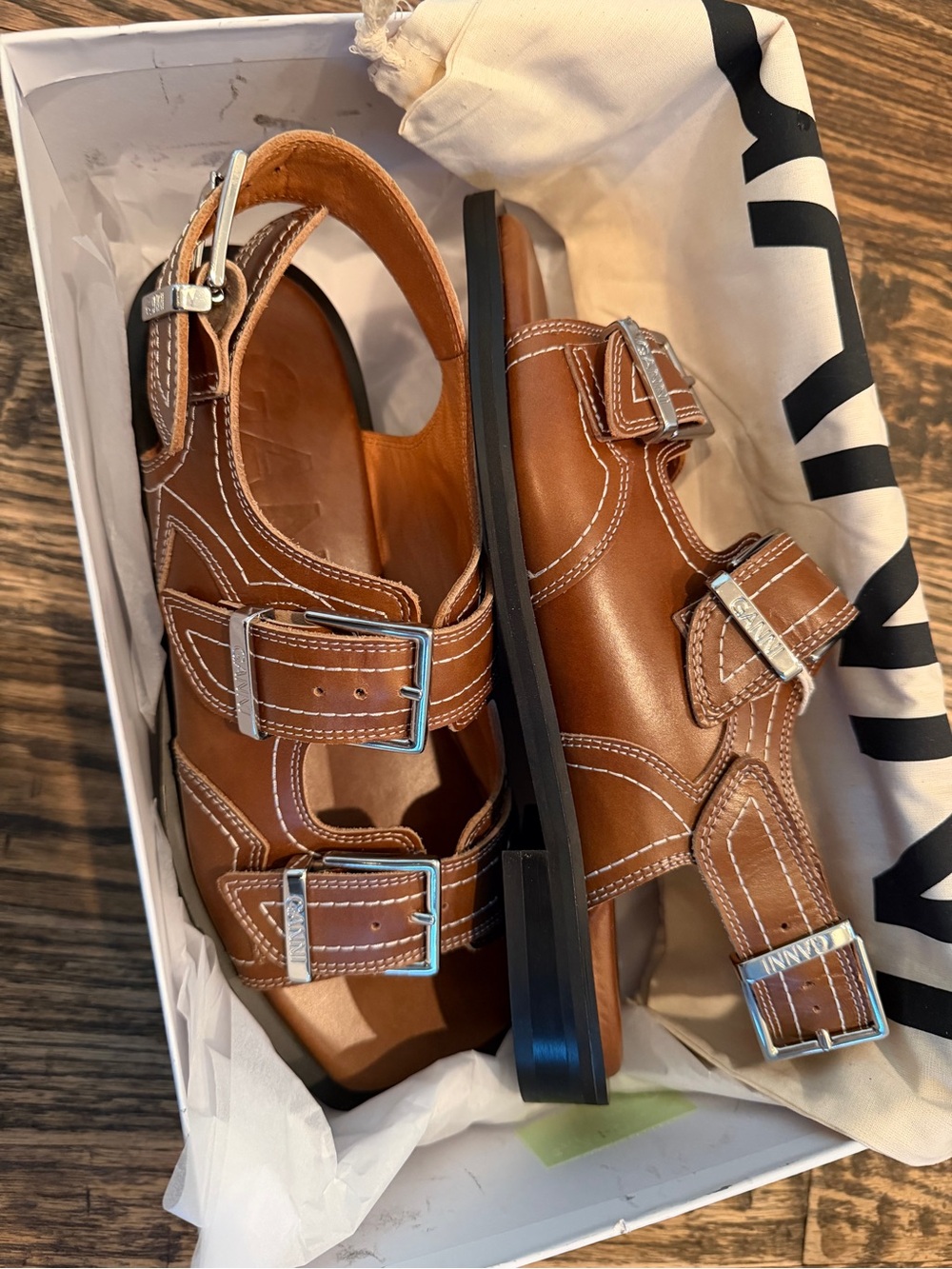 Ganni Leather Buckle Sandals